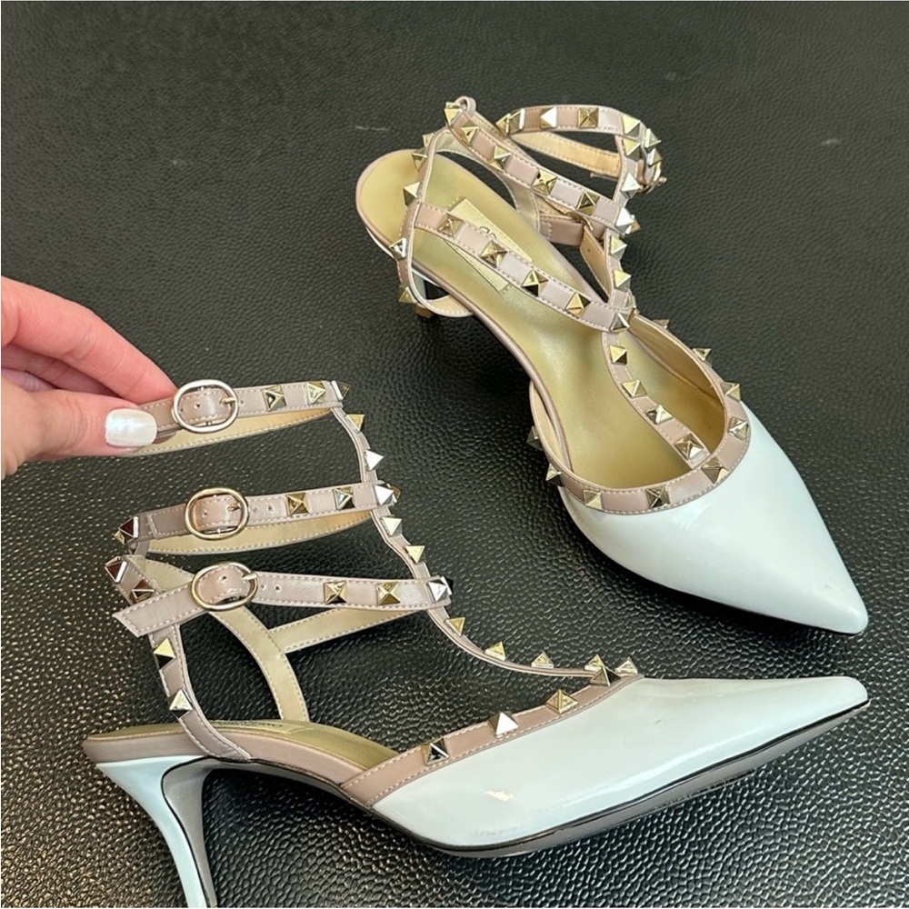 Studded Strappy Heels - White and Cream